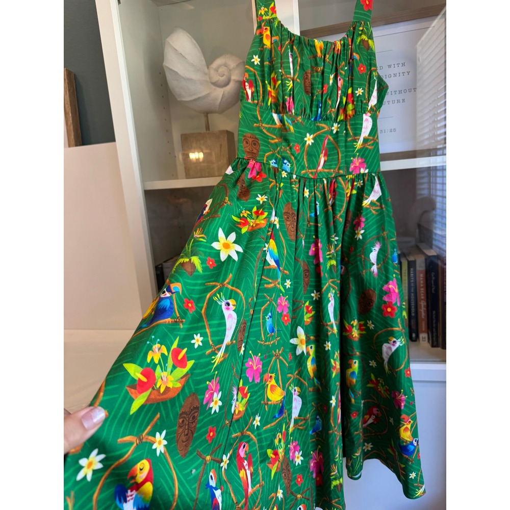Disney Parks Enchanted Tiki Room Dress Womens S Green Excellent Tropical Tiki - Picture 2 of 5